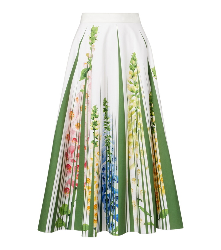 Photo: Oscar de la Renta Floral cotton-blend poplin midi skirt