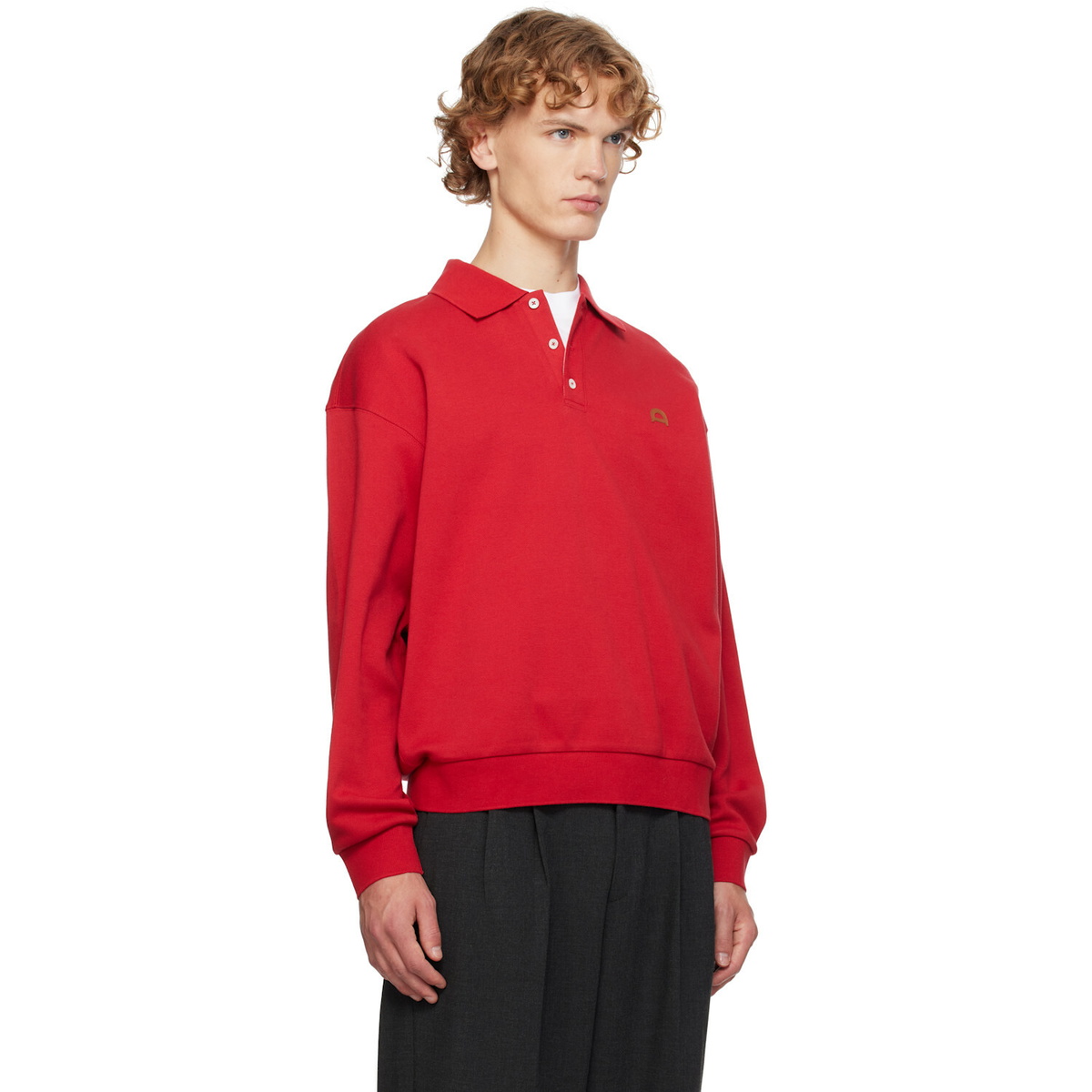 Dunst Red Leather Logo Collared Polo