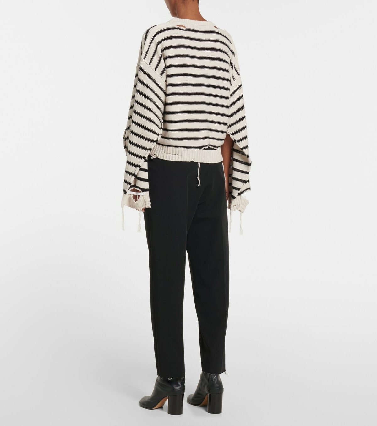MM6 Maison Margiela - Distressed striped cotton sweater MM6 Maison 