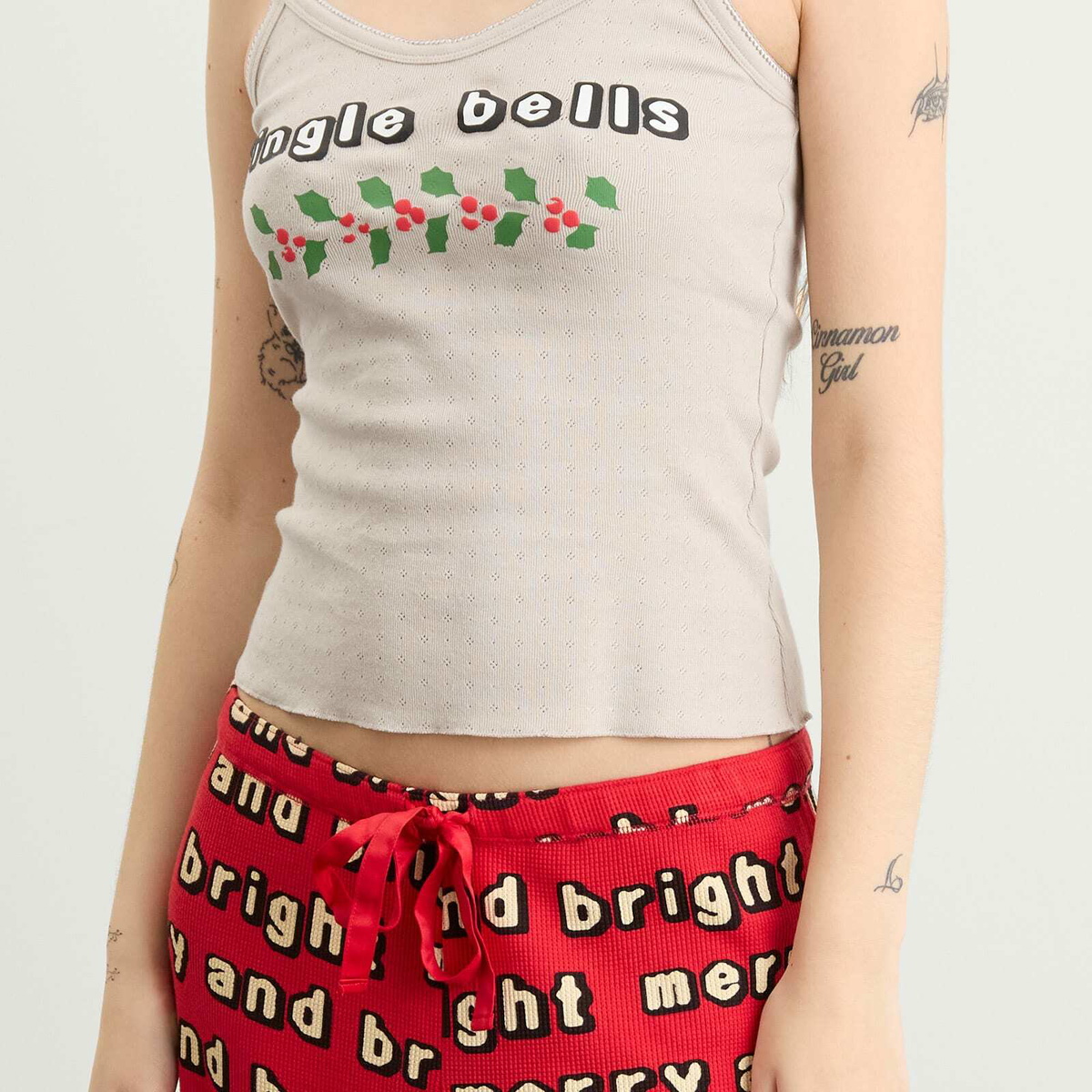 SKIMS Women's x CPFM Tank Top & Modal Waffle Pant Sleep Set in Stone Jingle Bells