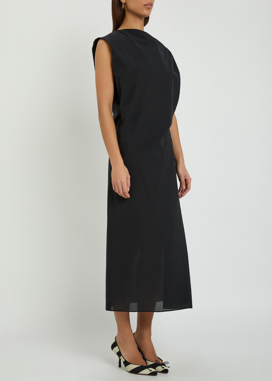 Jacquemus La Robe Drap Draped Cotton-blend Midi Dress Black