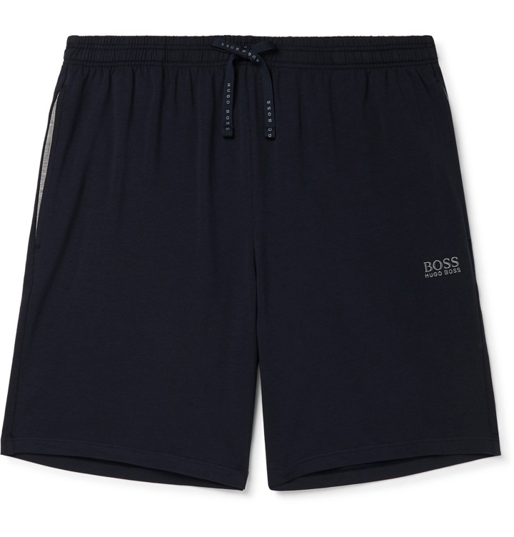 Photo: HUGO BOSS - Logo-Embroidered Stretch-Cotton Jersey Pyjama Shorts - Blue