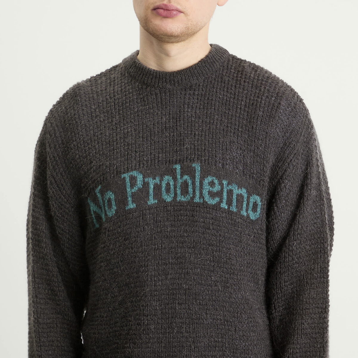 No Problemo Men's Waffle Knit Jumper in Charcoal