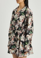 Norma Kamali Belted Floral-print Shell Mini Dress Pink