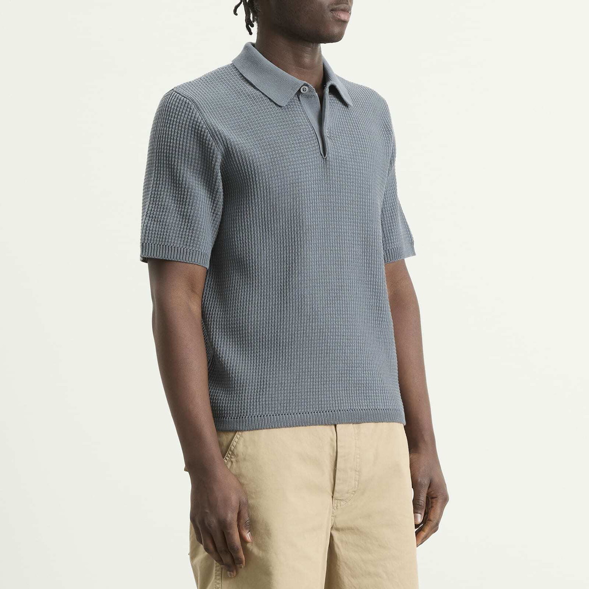 Norse Projects Men's Anholt Cotton Crepe Polo in Greyish Blue