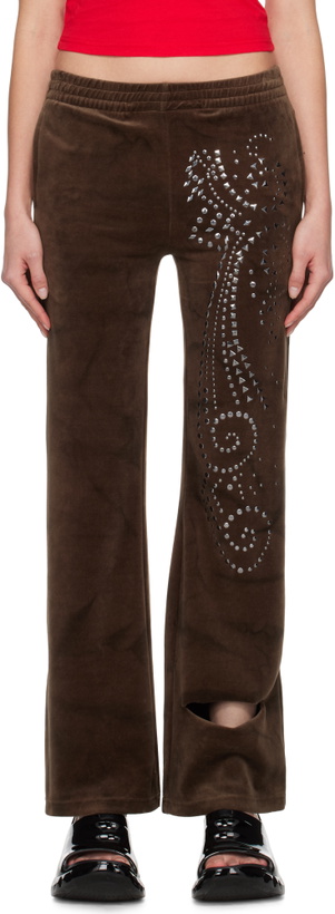 Photo: Praying Brown Velvet Flared Lounge Pants