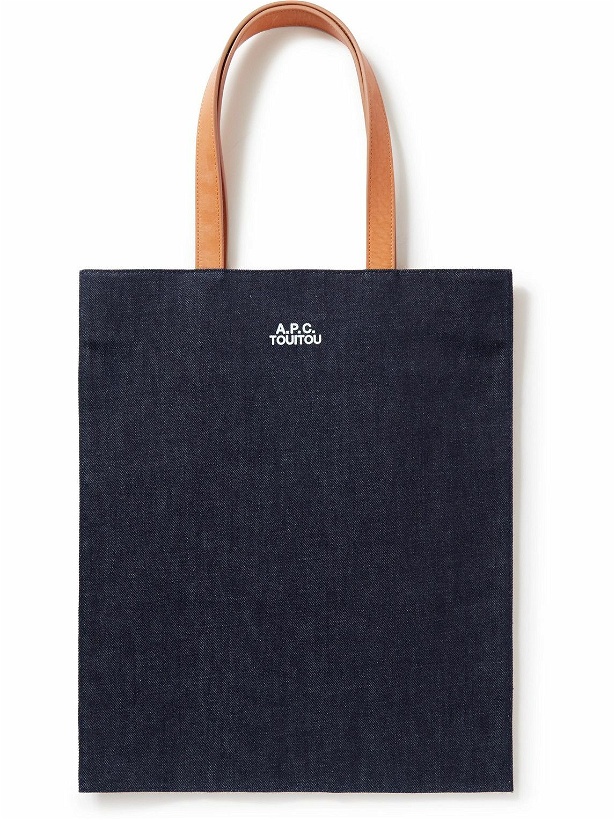 Photo: A.P.C. - Social Status Logo-Print Denim and Leather Tote Bag