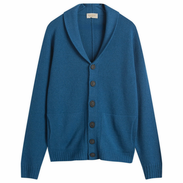 Photo: John Smedley Men's Rockford Cashmere Shawl Collar Cardigan in Seaway
