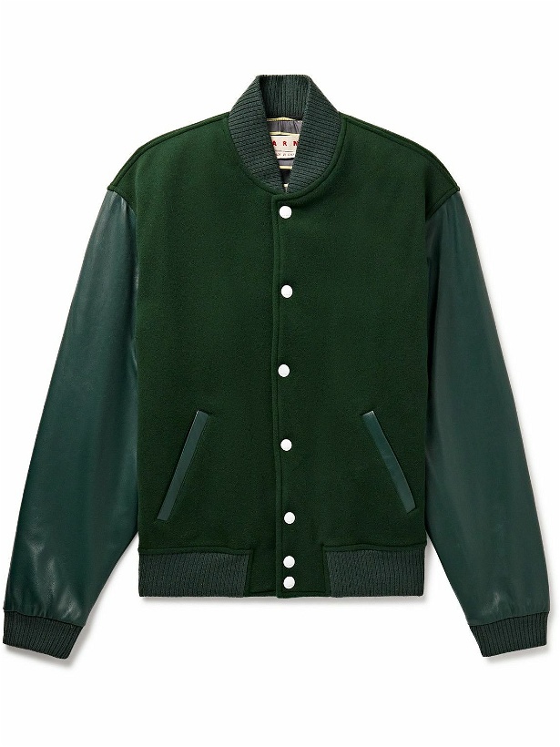Photo: Marni - Logo-Embroidered Wool-Blend Felt and Leather Varsity Jacket - Green