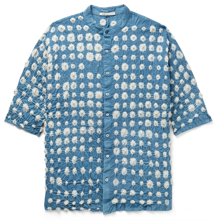 Photo: 11.11/eleven eleven - Macca Grandad-Collar Indigo- and Tie-Dyed Textured-Cotton Shirt - Blue