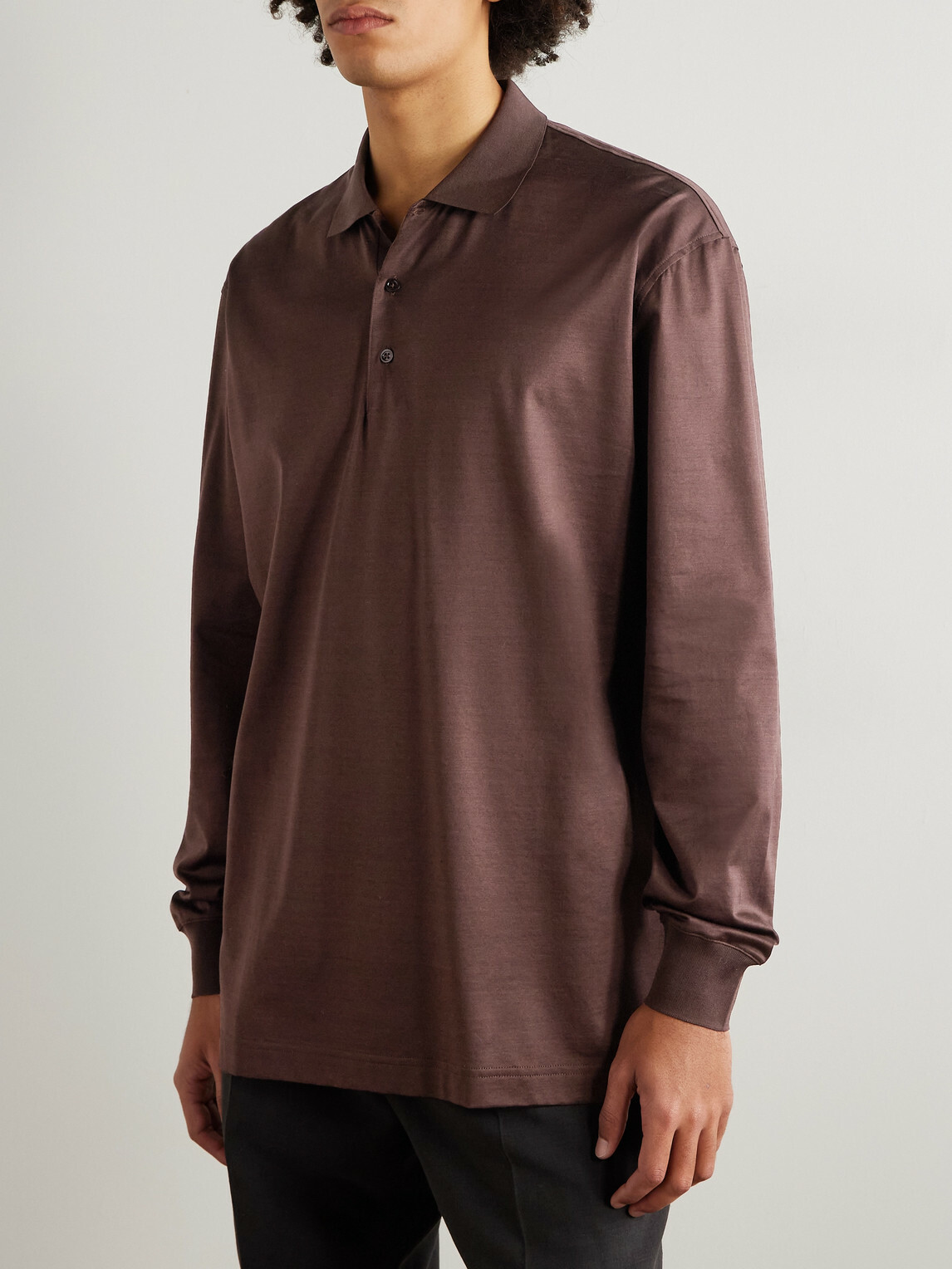 Charvet - Cotton-Sateen Polo Shirt - Brown