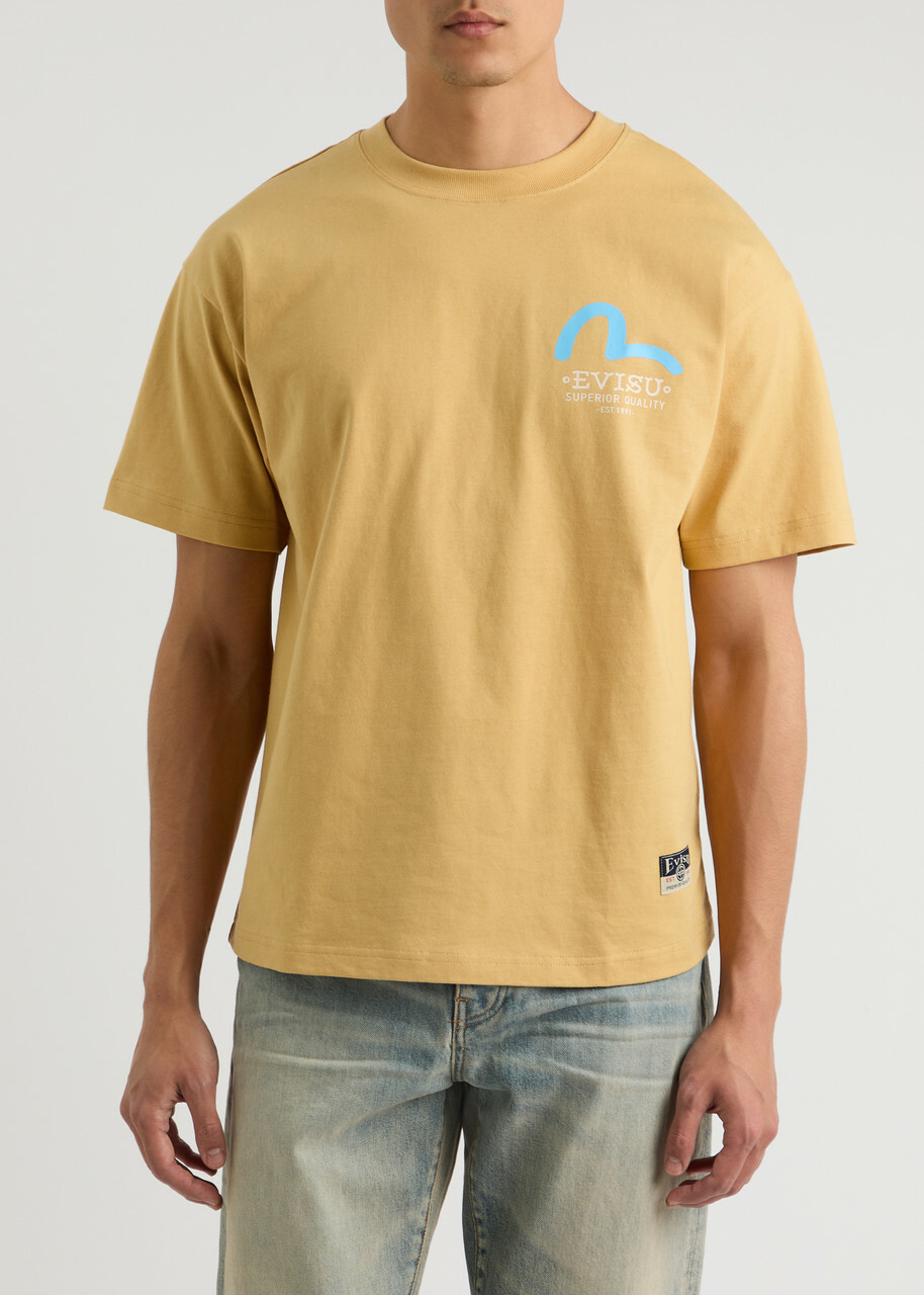 Evisu Godhead Daicock Printed Cotton T-shirt Beige Evisu