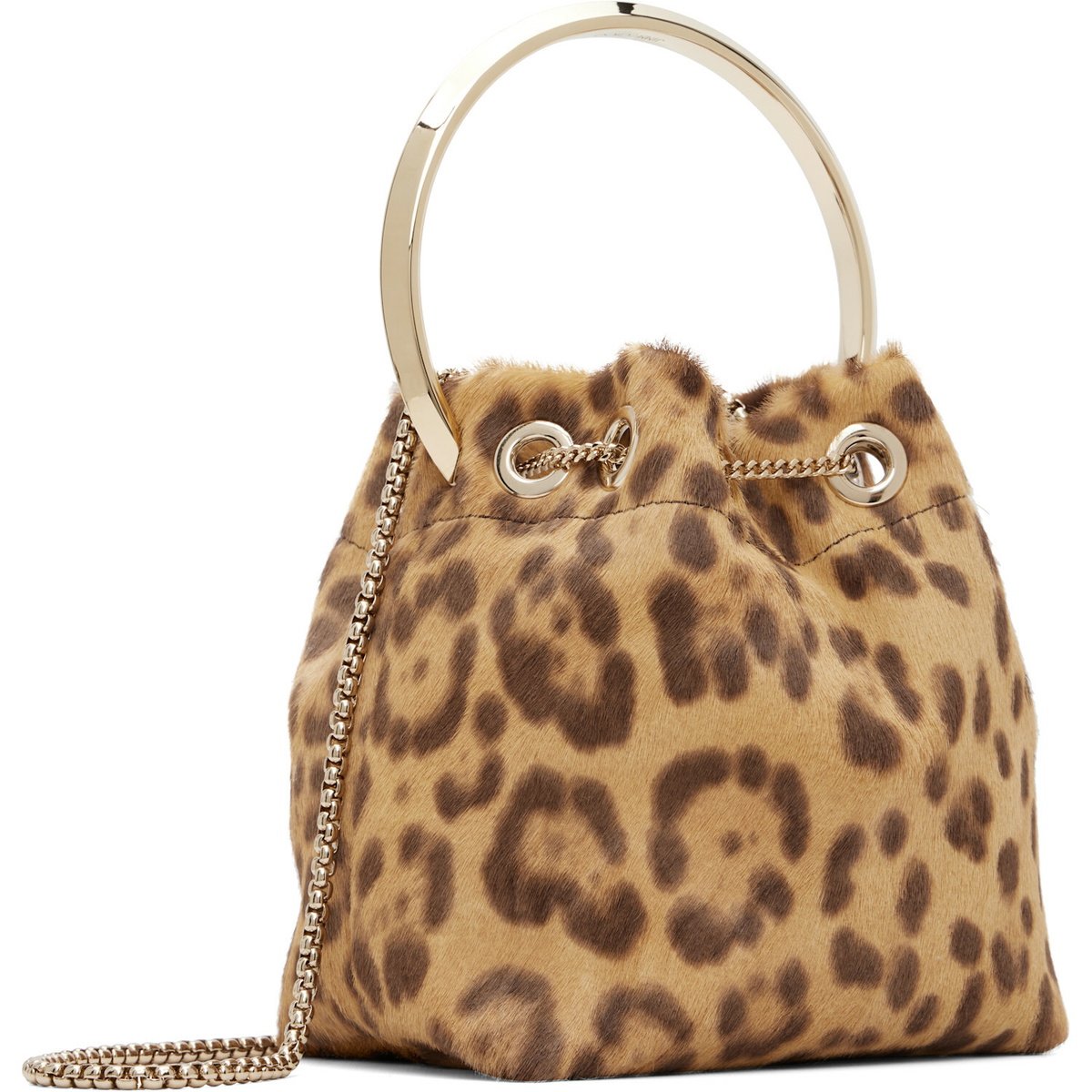 Jimmy Choo Tan Bon Bon Leopard Print Pony Bag