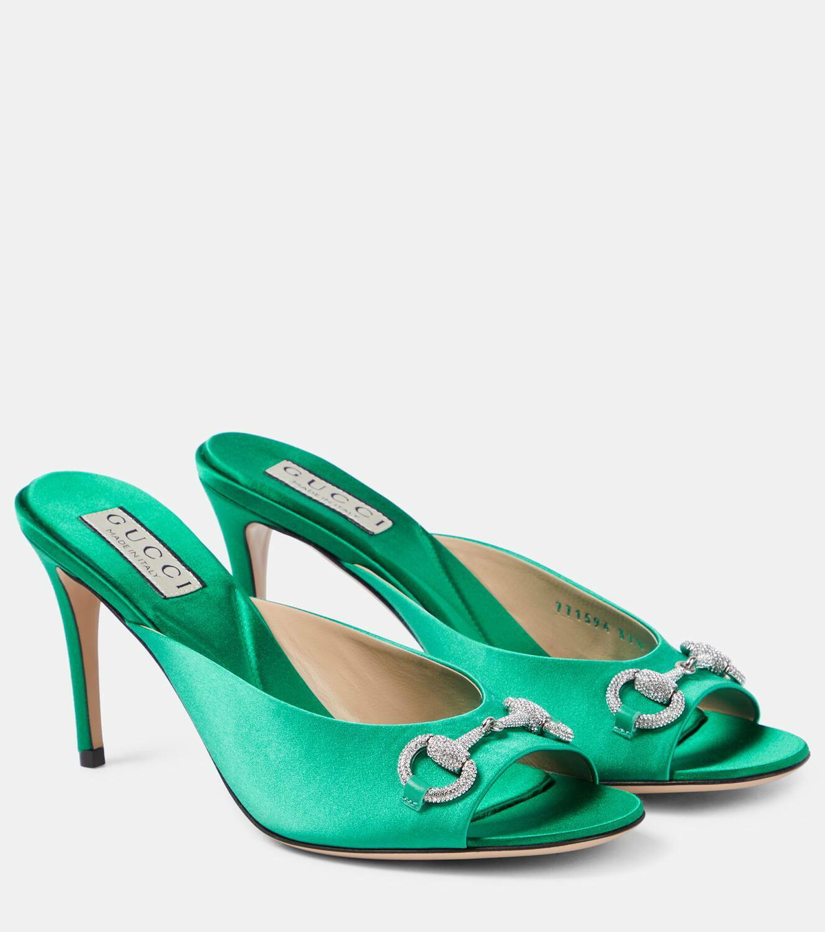 Gucci Horsebit embellished satin mules Gucci