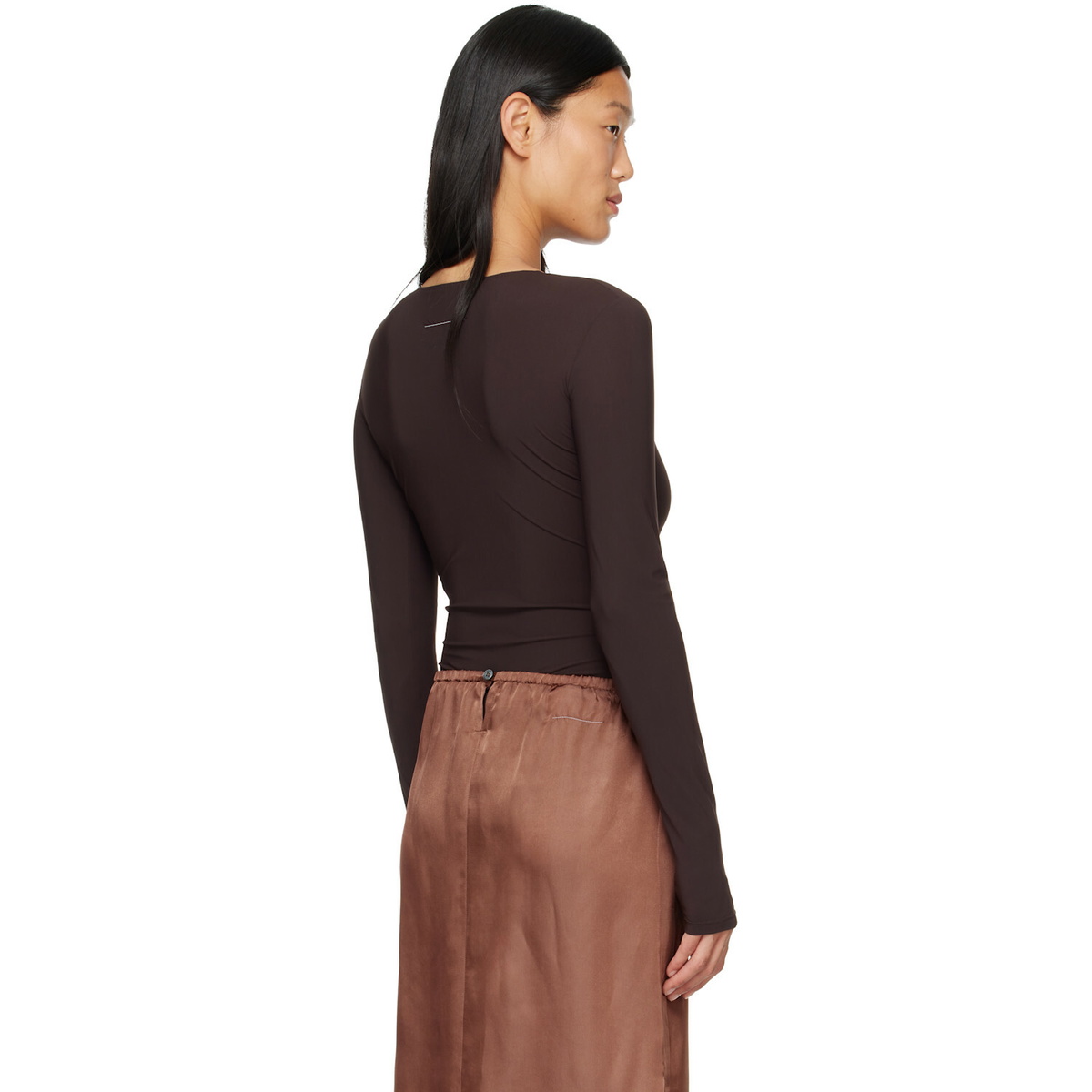 MM6 Maison Margiela Brown Lycra Jersey Bodysuit