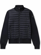 Moncler - Logo-Appliquéd Quilted Shell and Cotton-Blend Zip-Up Cardigan - Blue