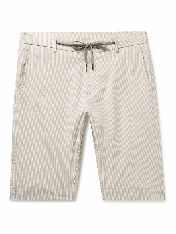 Photo: Canali - Straight-Leg Striped Cotton-Blend Drawstring Shorts - Neutrals
