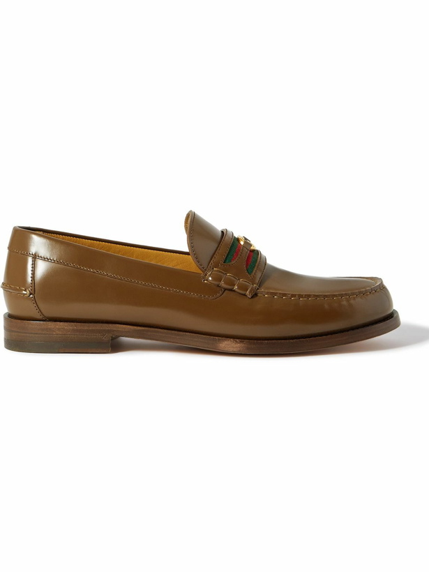 Photo: GUCCI - Kaveh Webbing-Trimmed Leather Loafers - Brown