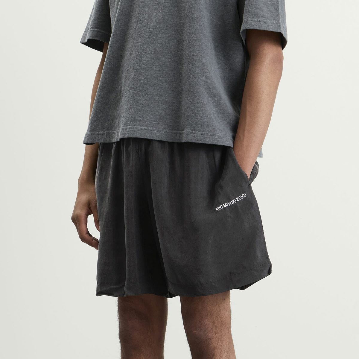 MKI Men's Ribbed Cupro Wide Leg Shorts in Sueded Black