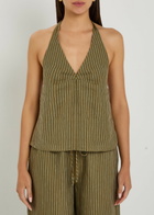 Staud Corso Striped Linen top Green