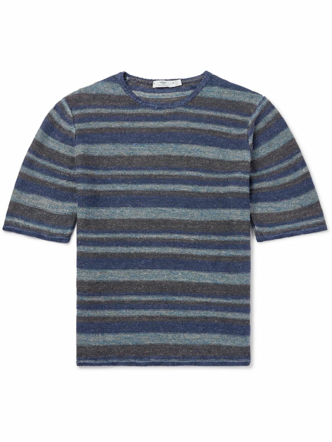 Inis Meáin - Strata Striped Knitted Linen T-Shirt - Blue