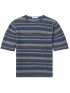 Inis Meáin - Strata Striped Knitted Linen T-Shirt - Blue