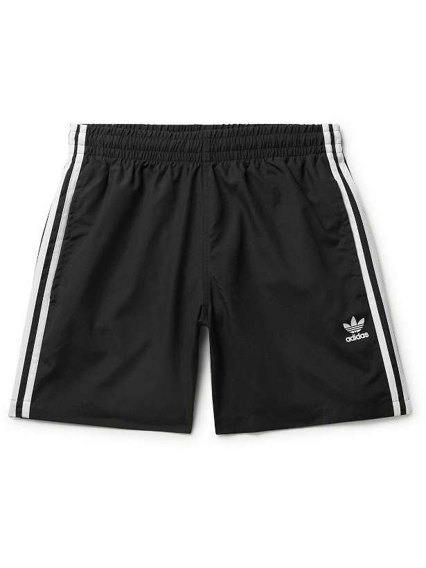 Photo: adidas Originals - Mid-Length Striped Primegreen Swim Shorts - Black