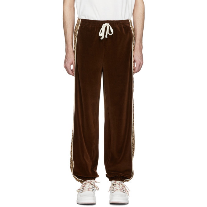 Photo: Gucci Brown and Beige G Rhombus Velvet Track Pants