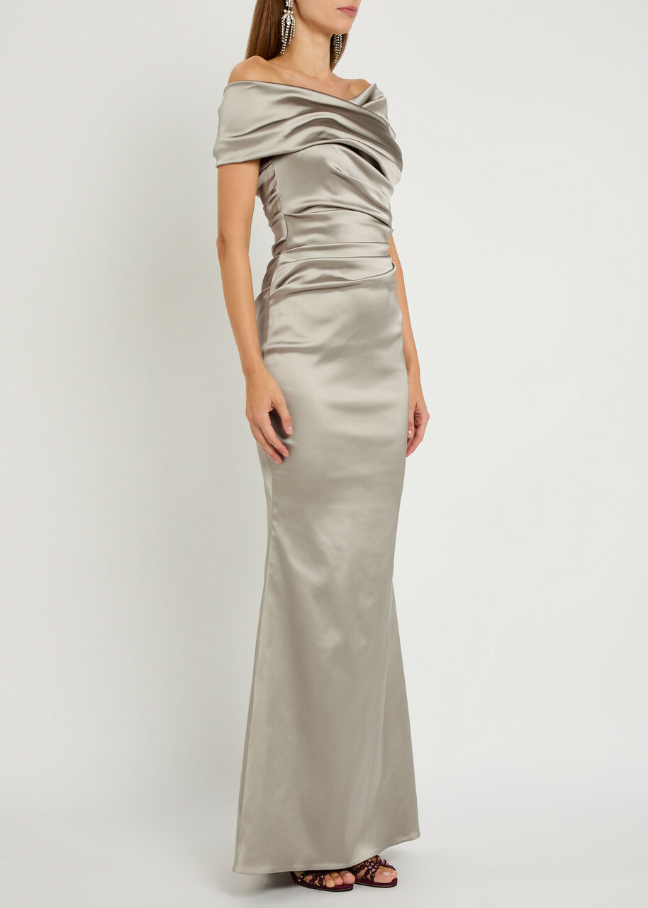 Talbot Runhof Ruched Satin Gown Oyster
