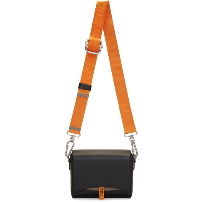 Heron Preston Black and Orange Leather Flap Bag