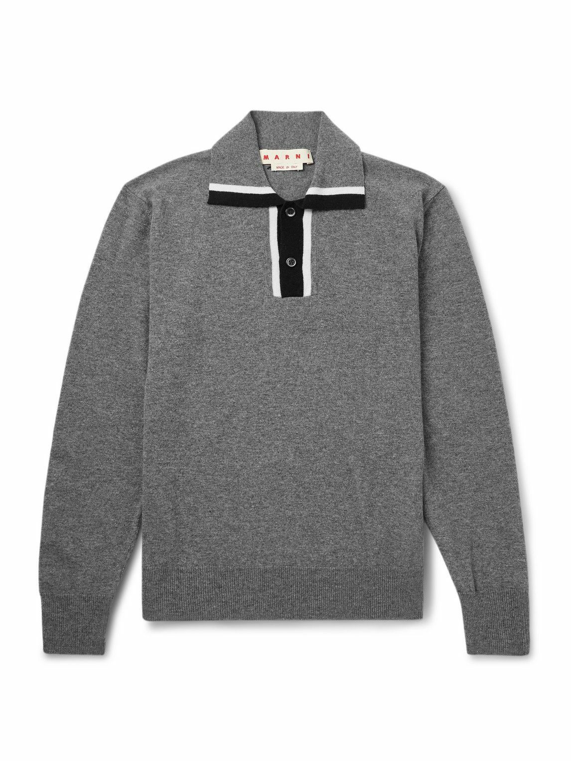 Marni - Logo-Embroidered Virgin Wool Polo Shirt - Gray