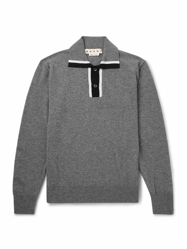 Photo: Marni - Logo-Embroidered Virgin Wool Polo Shirt - Gray