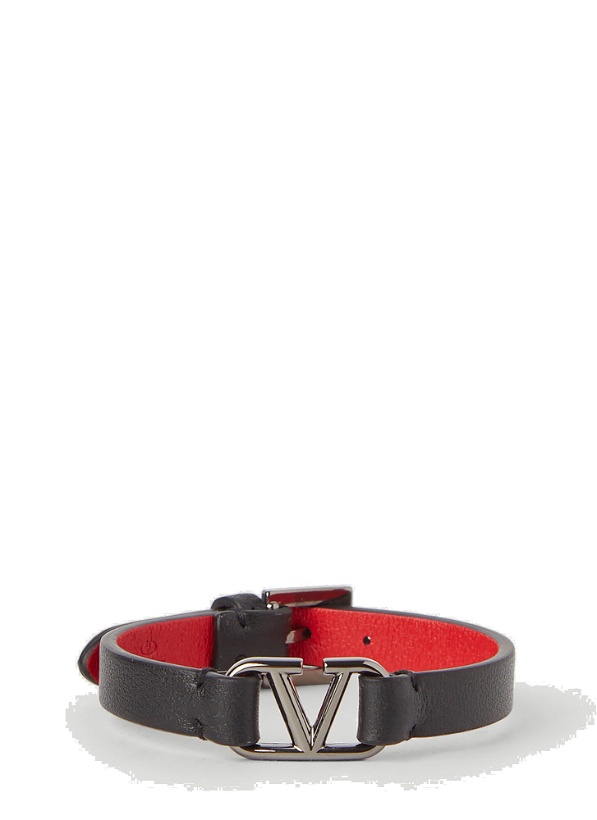 Photo: V Logo Leather Bracelet in Black�