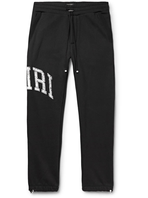 Photo: AMIRI - Slim-Fit Tapered Logo-Appliquéd Loopback Cotton-Jersey Sweatpants - Black