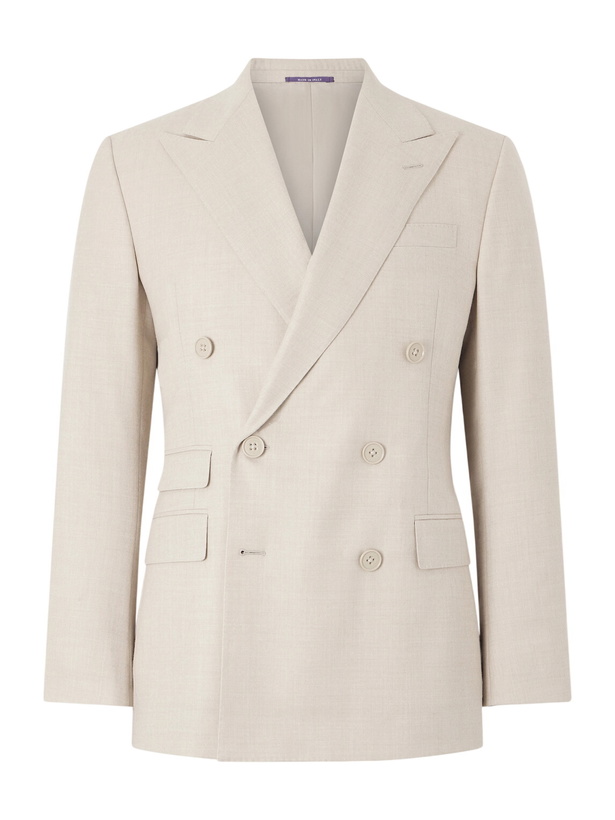 Photo: Ralph Lauren Purple label - Double-Breasted Wool-Flannel Blazer - Neutrals