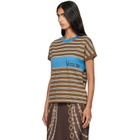 Versace Brown & Blue Embroidered-Logo Striped-Intarsia Cotton T-shirt