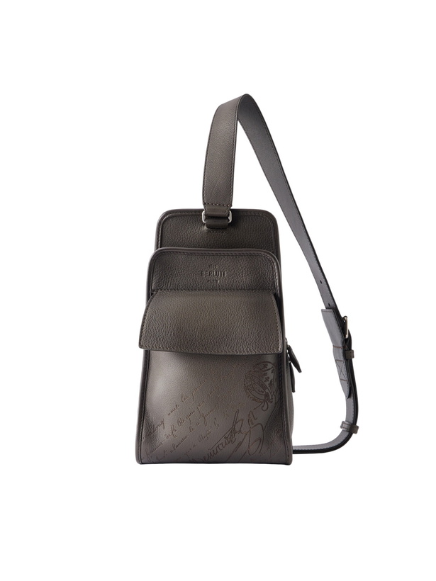 Photo: Berluti - Périple Logo-Debossed Scritto Full-Grain Leather Pouch - Gray