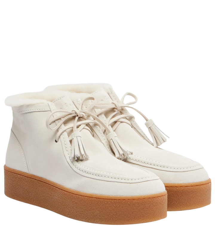 Photo: Hogan Shearling-trimmed suede ankle boots