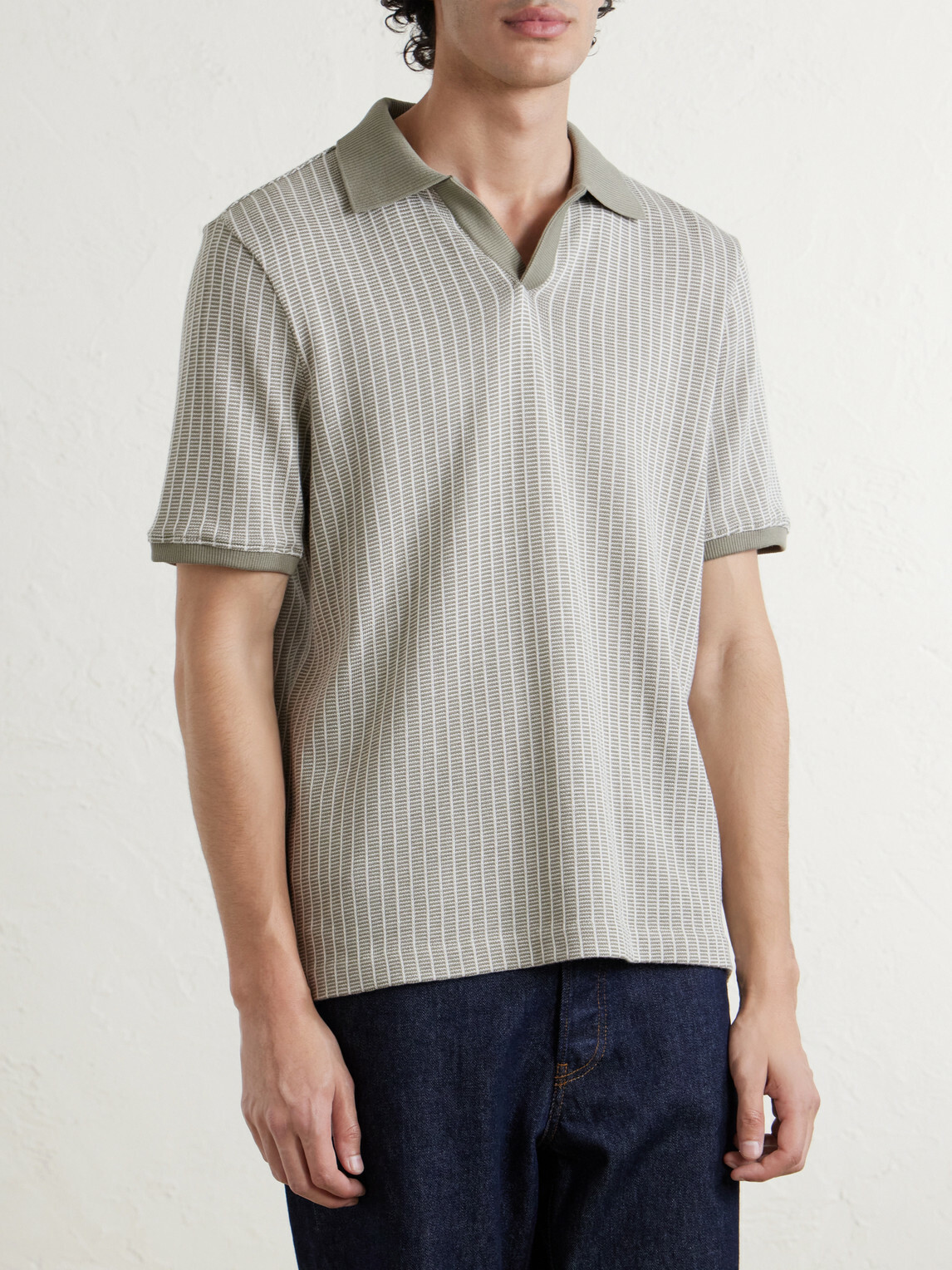 Mr P. - Striped Organic Cotton Polo Shirt - Green