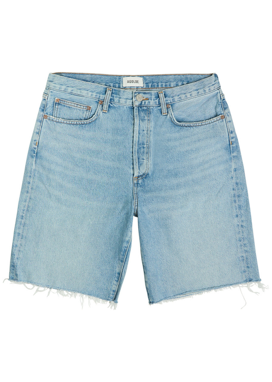 Agolde Anson Frayed Denim Shorts Light Blue