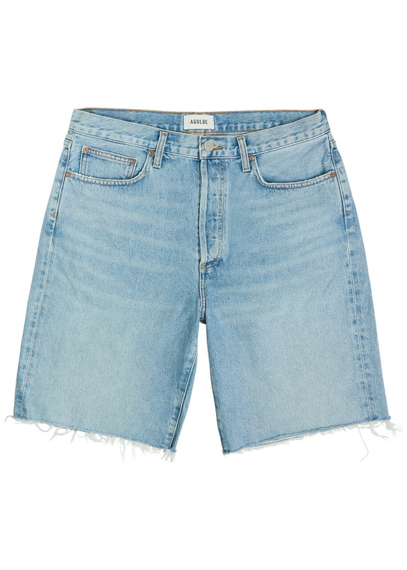 Photo: Agolde Anson Frayed Denim Shorts Light Blue