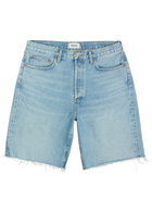 Agolde Anson Frayed Denim Shorts Light Blue