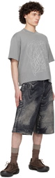 CAMPERLAB Black & Gray Distorted Print Denim Shorts