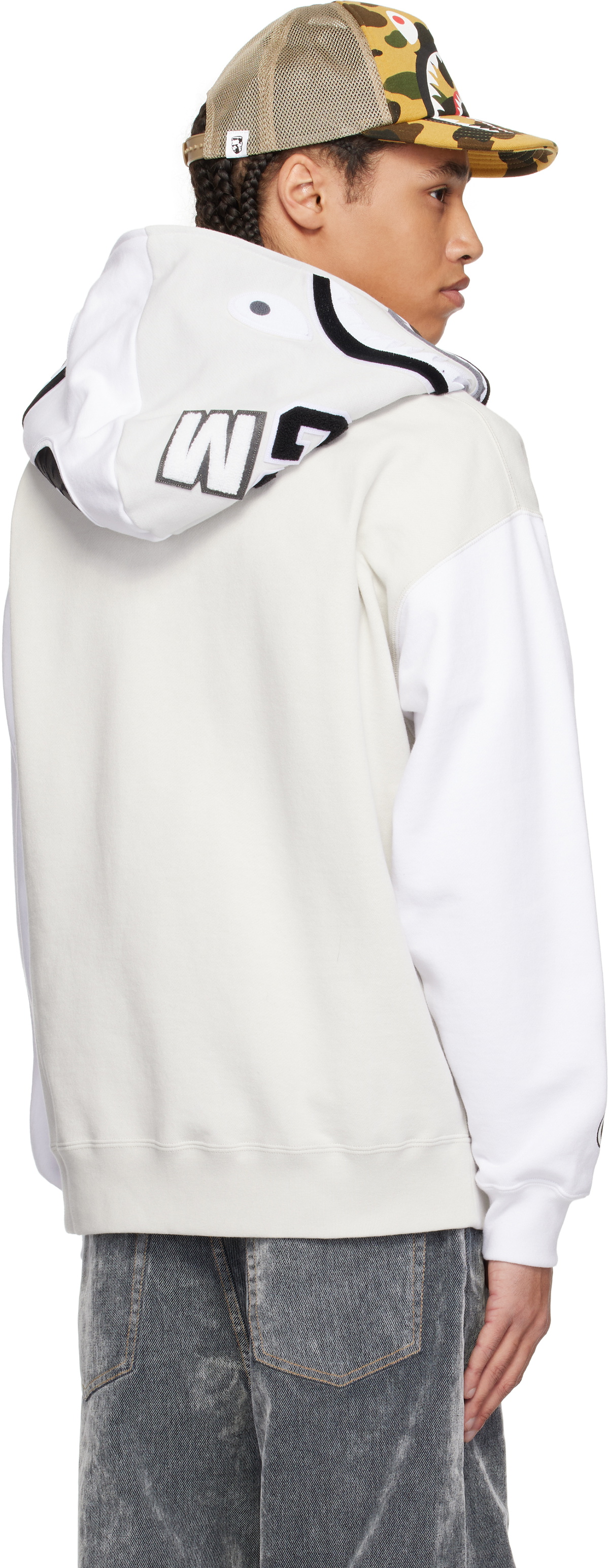 BAPE White & Gray Shark Full Zip #1 Hoodie A Bathing Ape