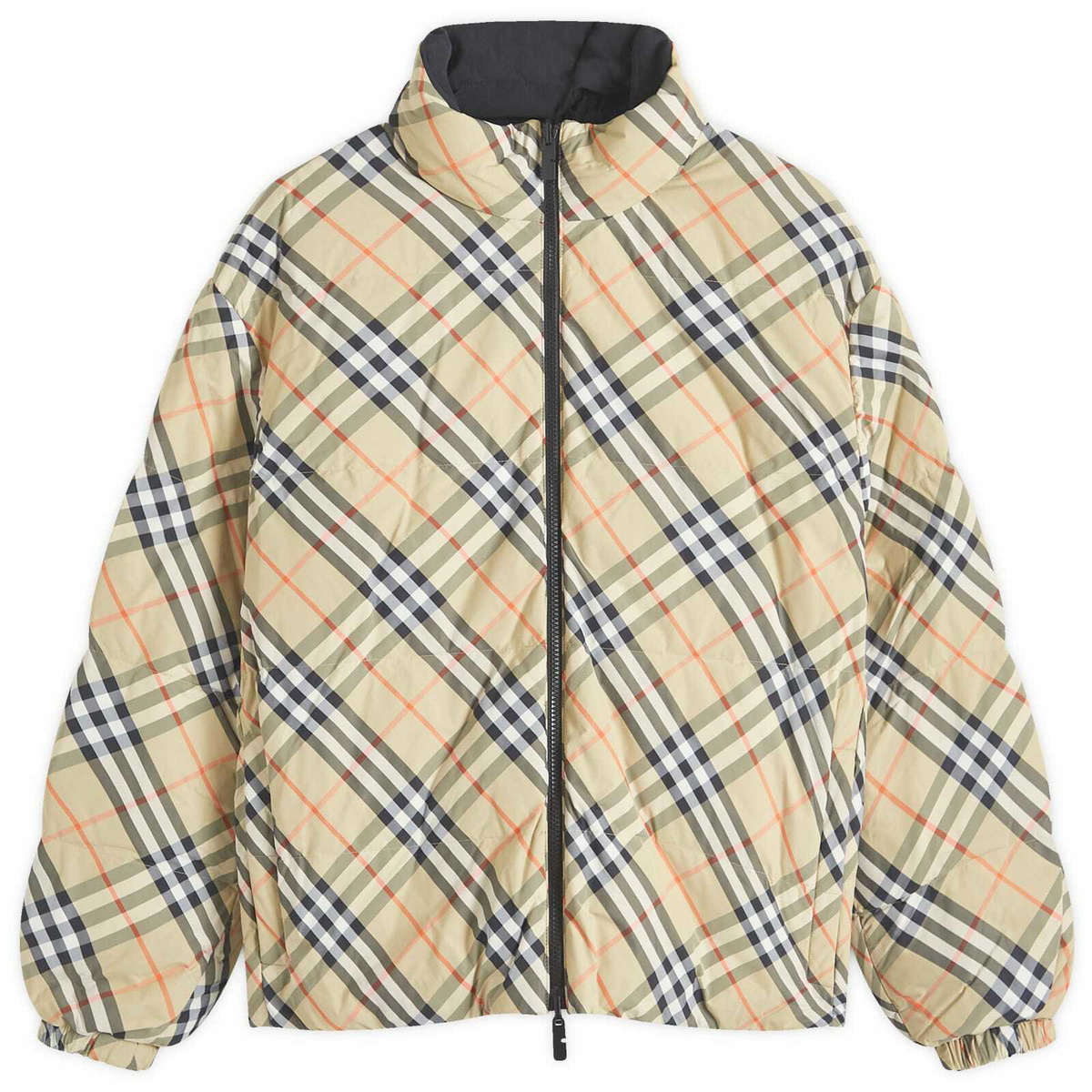 Burberry Men's Nylon Check Puffer Jacket in Sand Ip Check