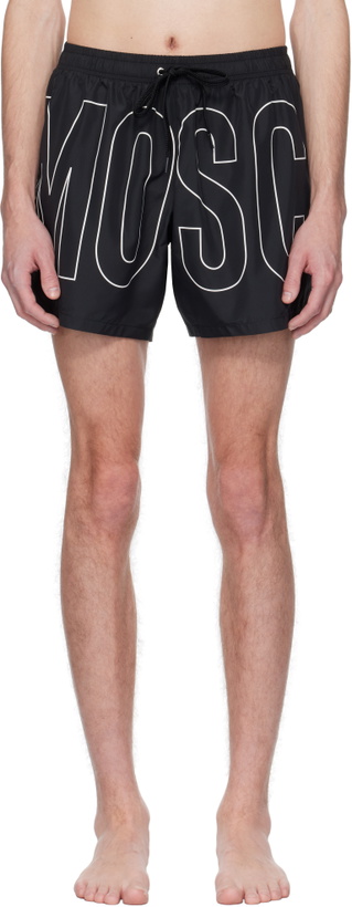 Photo: Moschino Black Rubber Logo Swim Shorts
