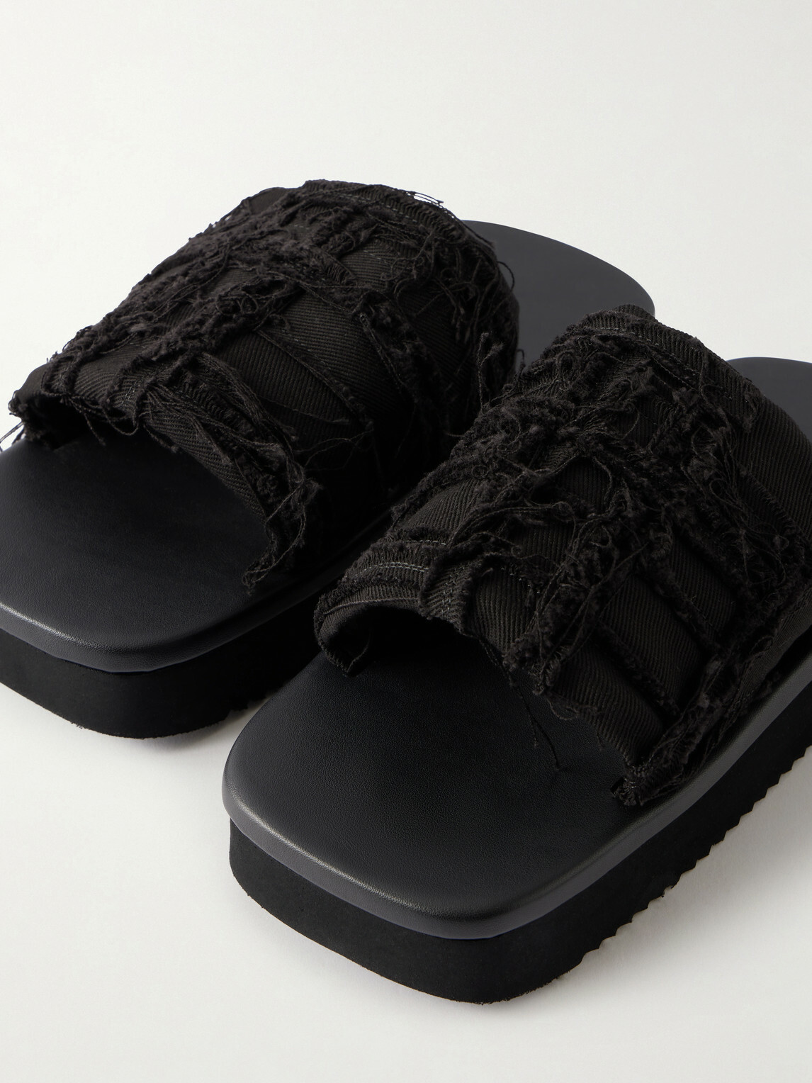 DRKSHDW by Rick Owens - Frayed Denim Slides - Black