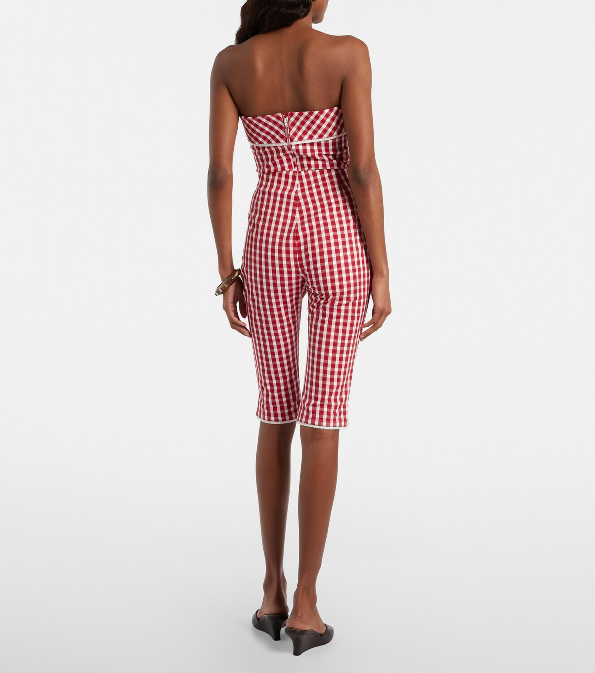 Posse Ebony gingham lace-trimmed cotton-blend capri pants