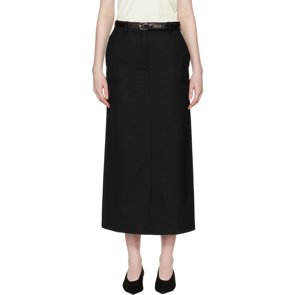 TOTEME Black Low-Waist Straight Maxi Skirt