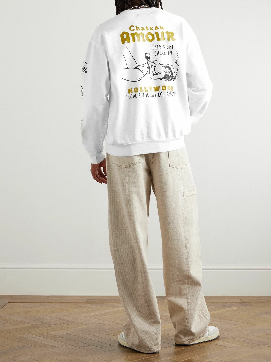Local Authority LA - Amour Printed Flocked Cotton-Jersey Sweatshirt - White